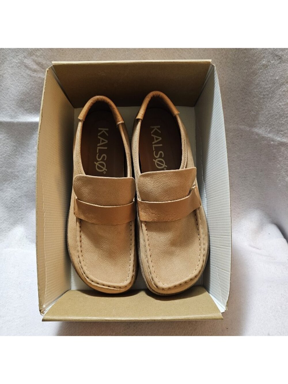 KALSO Earth Shoe Dabb Nubuck Leather Loafer Negative Heel Brown Cognac Size 11.5